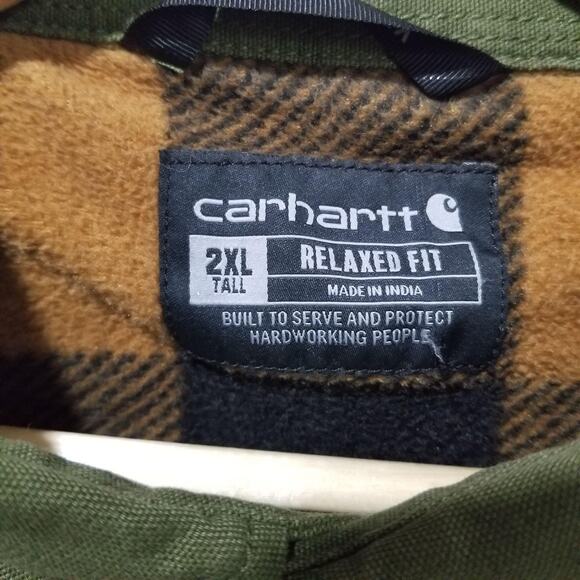Carhartt Shirt Jacket Mens 2XLT Green Canvas Relaxed Fit Lined TJ5419-M - Picture 3 of 8